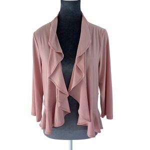 Nina‎ Leonard Pink Ruffle Waterfall Cardigan Women's Size M